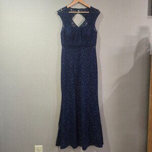 David's Bridal Mother of the Bride/Bridesmaid Dress, Open Back, Navy, Lace, 12